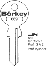 Afbeelding van Borkey 669 Cilindersleutel voor CORBIN 3 A 2
