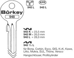 Afbeelding van Borkey 948K Cilindersleutel voor CORBIN ETC.
