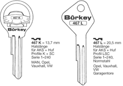 Afbeelding van Borkey 467L Cilindersleutel voor HUF,LSC,OPEL