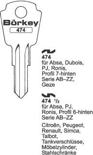 Afbeelding van Borkey 474½ Cilindersleutel voor  RONIS 6, AB ZZ