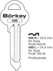 Afbeelding van Borkey 498K Cilindersleutel voor ASSA 560 M