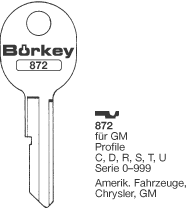 Afbeelding van Borkey 872 Cilindersleutel voor GM D