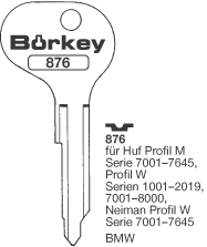 Afbeelding van Borkey 876 Cilindersleutel voor HUF W, BMW