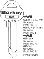 Afbeelding van Borkey 625½K Cilindersleutel voor ASSA 560 R