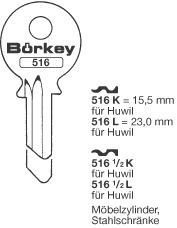 Afbeelding van Borkey 516½L Cilindersleutel voor HUWIL 23 MM