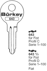 Afbeelding van Borkey 643 Cilindersleutel voor FIST C, FIAT