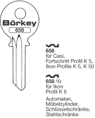 Afbeelding van Borkey 658½ Cilindersleutel voor Z.I. ETC. K6