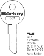 Afbeelding van Borkey 667 Cilindersleutel voor WITTE EZ ETC