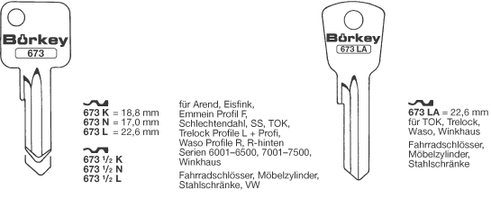 Afbeelding van Borkey 673½L Cilindersleutel voor TOK,WASO ETC