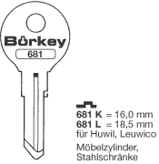 Afbeelding van Borkey 681L Cilindersleutel voor HUWIL,LEUW.