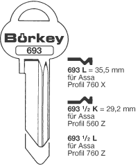 Afbeelding van Borkey 693L Cilindersleutel voor ASSA 760X