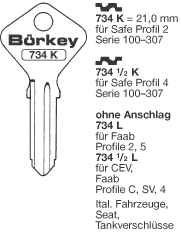 Afbeelding van Borkey 734½L Cilindersleutel voor SAFE O.ANS.