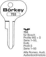Afbeelding van Borkey 753 Cilindersleutel voor KOLB BOSCH S