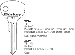 Afbeelding van Borkey 761 Cilindersleutel voor  HUF B,BB, OPEL