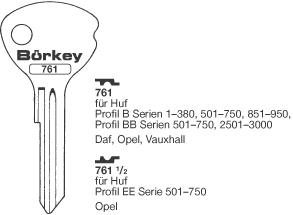 Afbeelding van Borkey 761 Cilindersleutel voor  HUF B,BB, OPEL