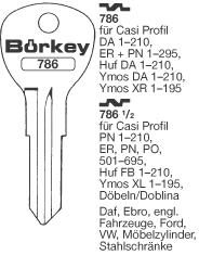 Afbeelding van Borkey 786½ Cilindersleutel voor CASI,HUF,YM.
