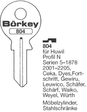 Afbeelding van Borkey 804 Cilindersleutel voor HUWIL N ETC.