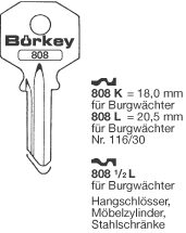 Afbeelding van Borkey 808½L Cilindersleutel. voor BURG