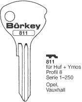 Afbeelding van Borkey 811 Cilindersleutel voor YMOS 8, OPEL