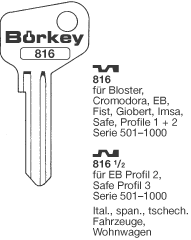 Afbeelding van Borkey 816½ Cilindersleutel voor SAFE EB