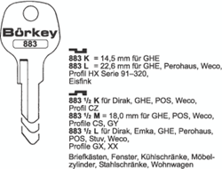 Afbeelding van Borkey 883L Cilindersleutel voor GHE HX