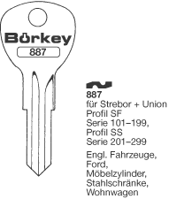 Afbeelding van Borkey 887 Cilindersleutel voor UNION SS, SF