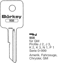 Afbeelding van Borkey 908 Cilindersleutel voor GM E