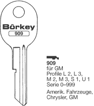 Afbeelding van Borkey 909 Cilindersleutel voor GM H