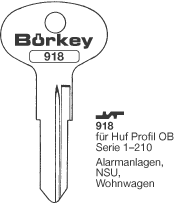 Afbeelding van Borkey 918 Cilindersleutel voor HUF OB NSU