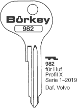 Afbeelding van Borkey 982 Cilindersleutel voor HUF X, DAF