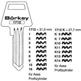 Afbeelding van Borkey 1712 15 Cilindersleutel voor ASSA