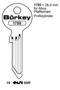 Afbeelding van Borkey 1755 19 Cilindersleutel voor PFAFFENHAIN SMF