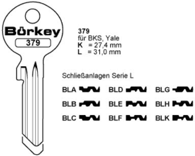 Afbeelding van Borkey 379K BLA Cilindersleutel voor BKS Y. LA NS