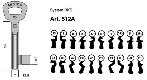 Afbeelding van BKS klaviersleutel art.  512A- 50B /25.5