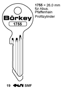 Afbeelding van Borkey 1755 19 Cilindersleutel voor PFAFFENHAIN SMF