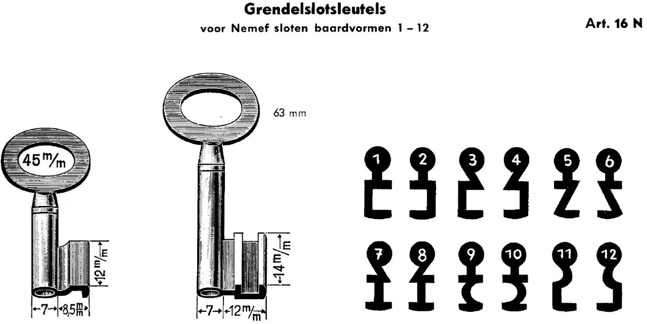 Afbeelding van Nemef grendelslotsleutel art. 16N/45 pijp /2