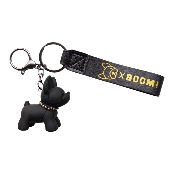 Afbeelding van Sleutelhanger Hond staand met leren strap- Zwart