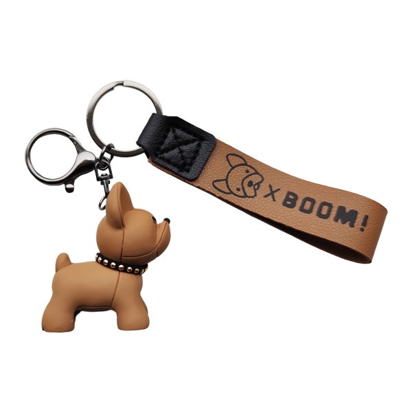 Afbeelding van Sleutelhanger Hond staand met leren strap- Bruin