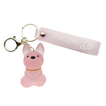 Afbeelding van Sleutelhanger Hond zittend met leren strap- Lichtroze