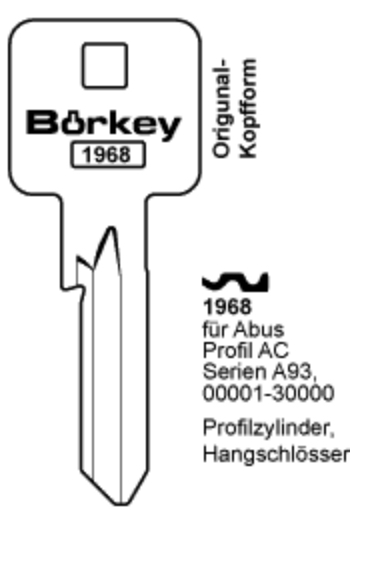 Afbeelding van Borkey 1968 Cilindersleutel voor ABUS A93