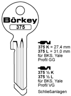 Afbeelding van Borkey 375½L Cilindersleutel voor BKS Y.VG NS