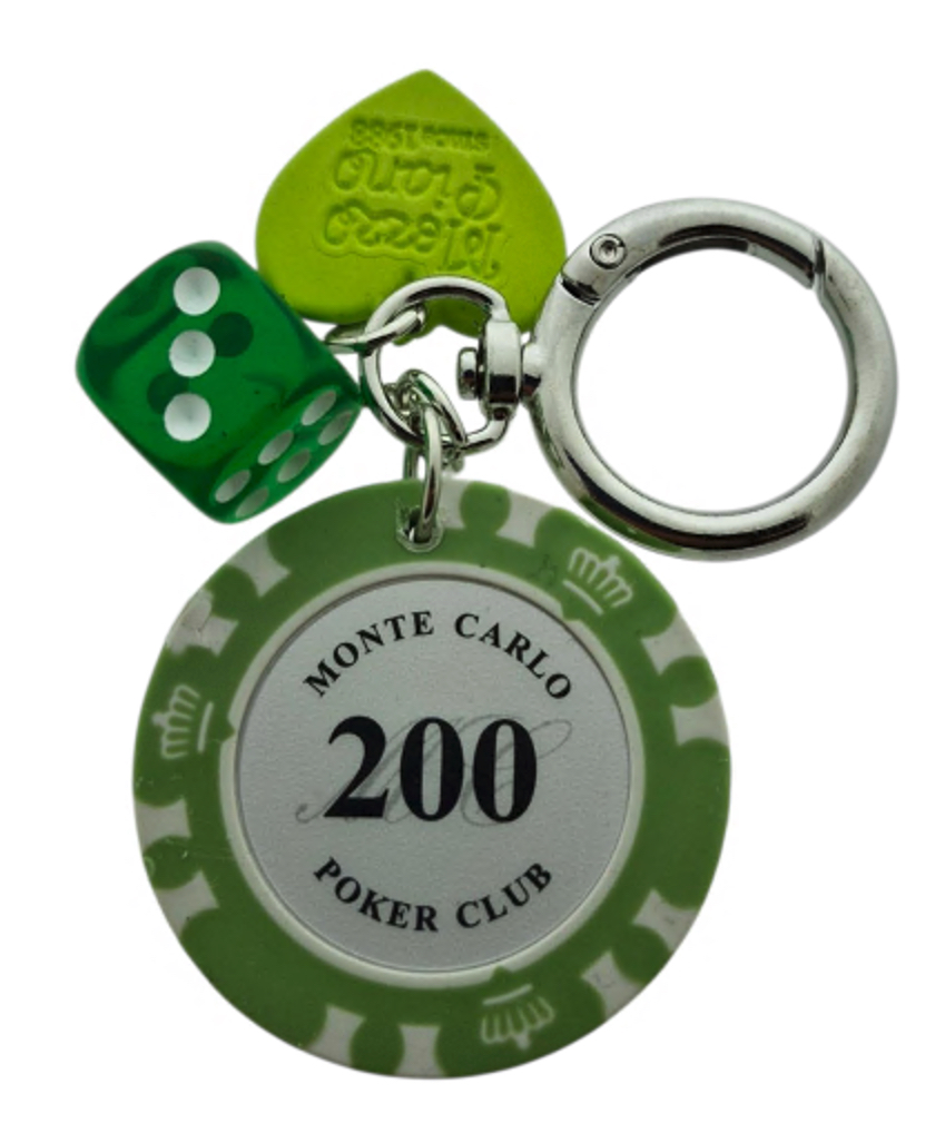 Afbeelding van Sleutelhanger Pokerchip groen met dobbelsteen en hartje (5 stuks)
