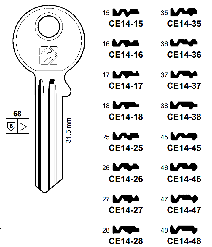 Afbeelding van Silca Cilindersleutel brass CE14-16