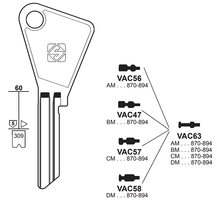 Afbeelding van Silca Cilindersleutel staal VAC47