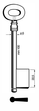 Afbeelding van Silca Klaviersleutel dop ijzer 5510 100x6mm (zwart gekleurd)