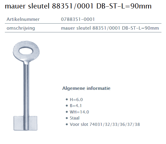 Afbeelding van MAUER dubbelbaardsleutel 0788351-0001 L=90mm