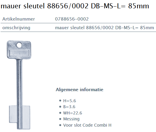 Afbeelding van MAUER dubbelbaardsleutel 0788656-0002 L= 85mm