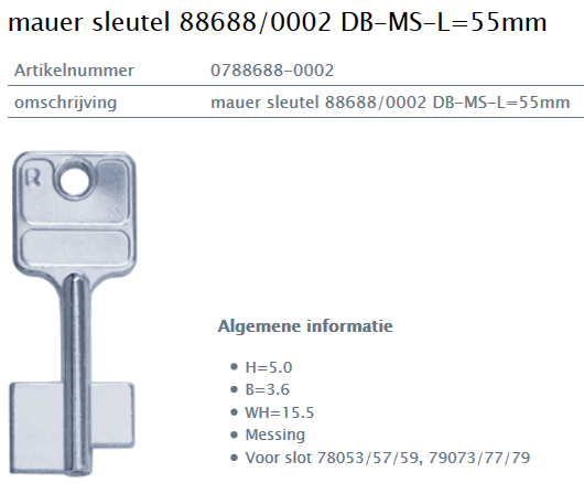 Afbeelding van MAUER dubbelbaardsleutel 0788688-0002 L= 55mm