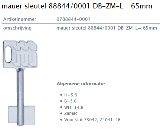 Afbeelding van MAUER dubbelbaardsleutel 0788844-0001 L= 65mm