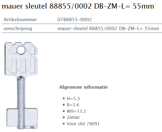 Afbeelding van MAUER dubbelbaardsleutel 0788855-0002 L= 55mm